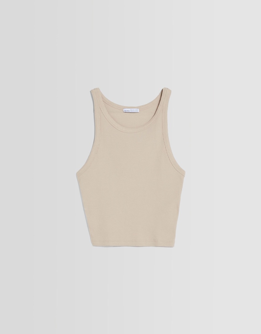 Camiseta canelada sem mangas