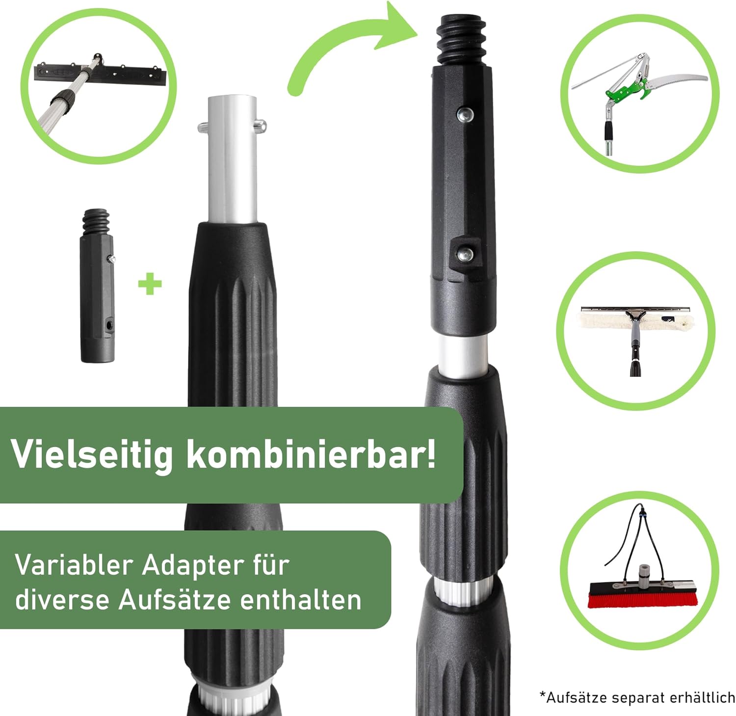 Profi Teleskopstange 16 Meter | 5 Stangen wählbar 8/10 / 12/14 / 16 Meter | Profi Edition mit Gleitstein + Grip Protector | Reinigen von Glas Fenster Terassendach Solar (16 M)