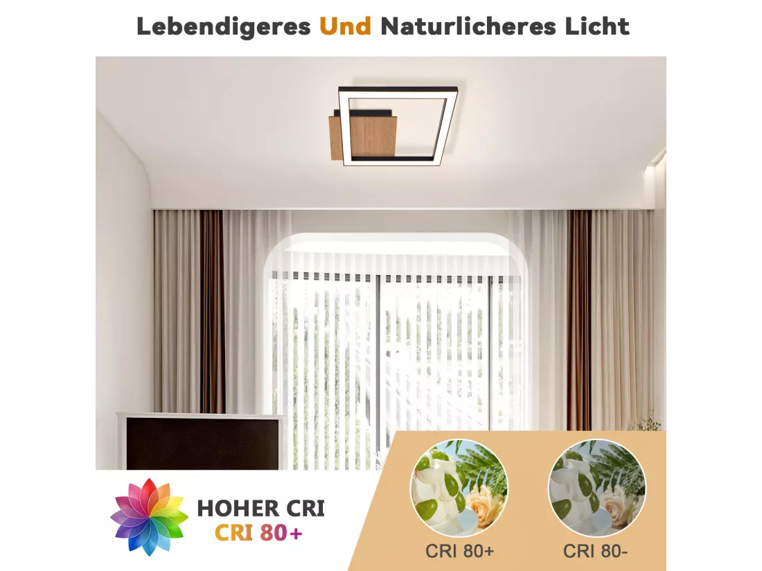 NETTLIFE plafonnier LED plafonnier 3000K blanc chaud moderne 12W petit bois