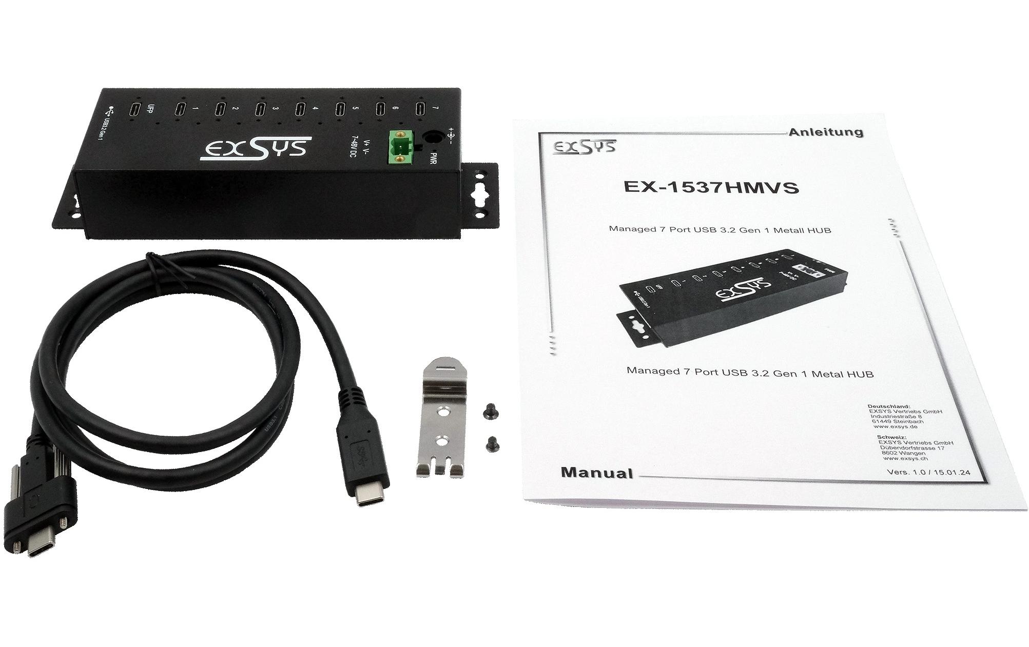 USB-Hub Managed USB 3.2 Gen 1 Hub 7-Port<br>Managed 7-Port USB-C 3.2 Gen 1 Metall HUB mit 15KV EDS Überspannungsschutz