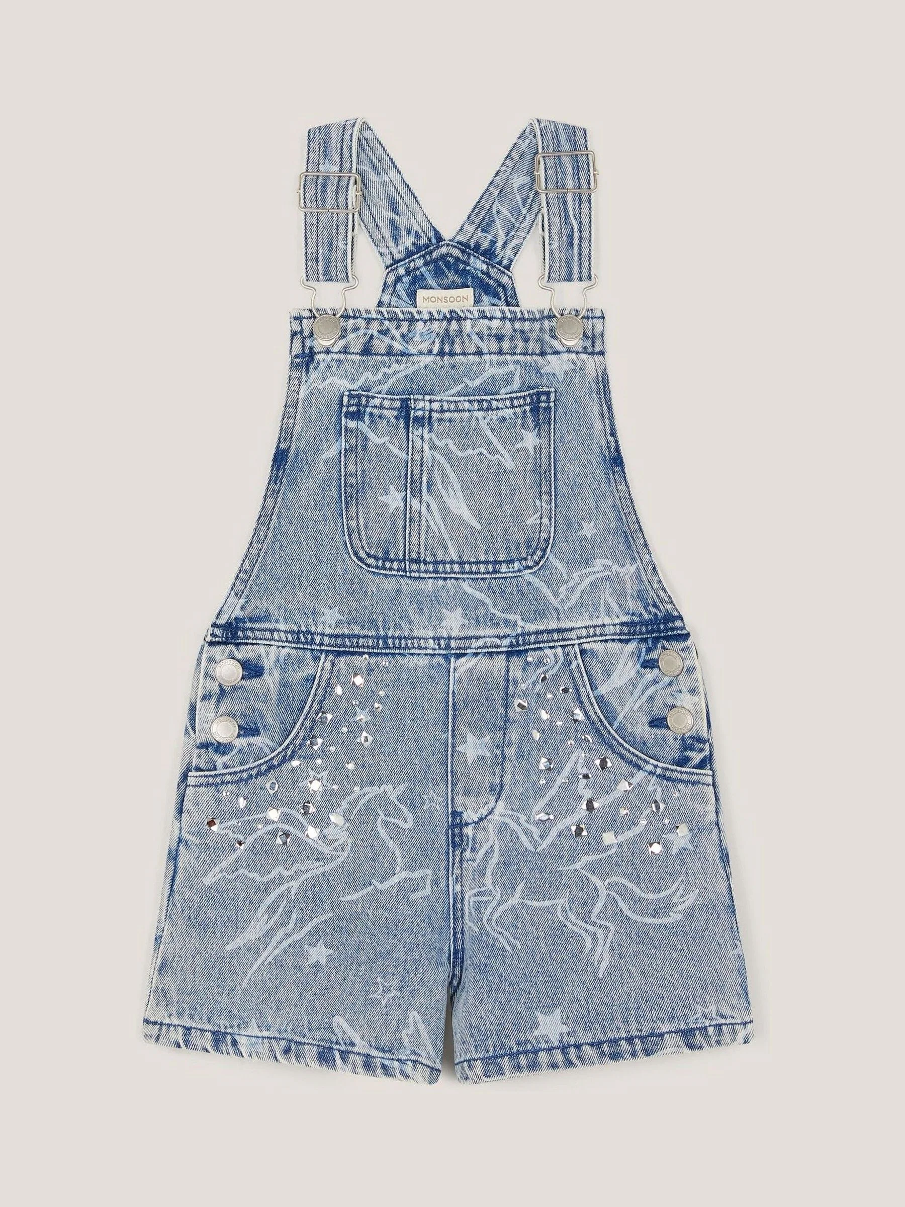 Monsoon Denim 100% katoenen bretelbroeken met eenhoornprint