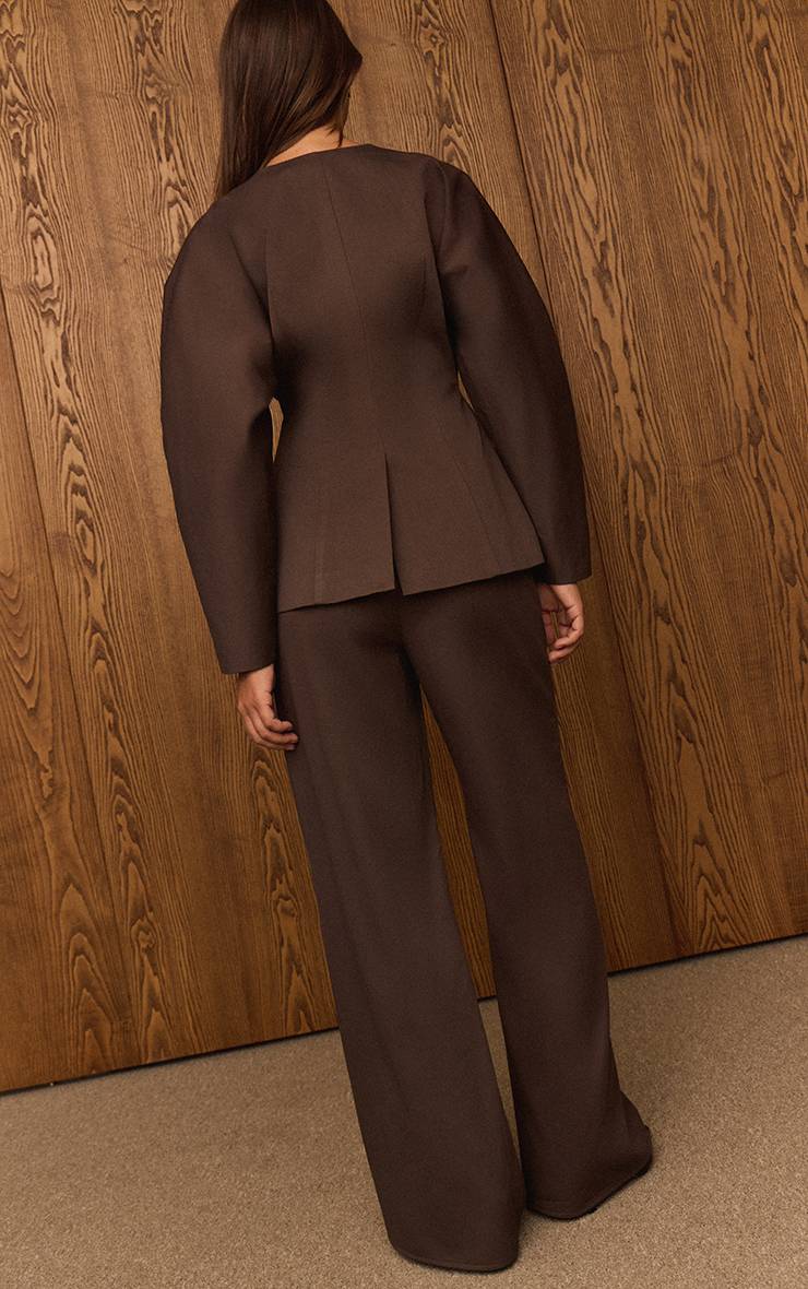 Marron Foncé Pantalon Large Plissé Tailleur En Tissu Tissé Premium Coordonné