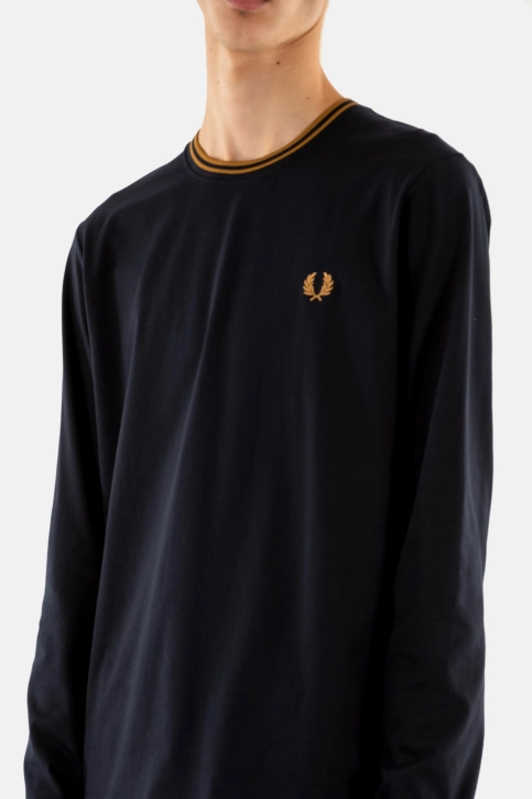 Tee shirt manches longues fred perry twin tipped m68 navy / dark caramel / dar