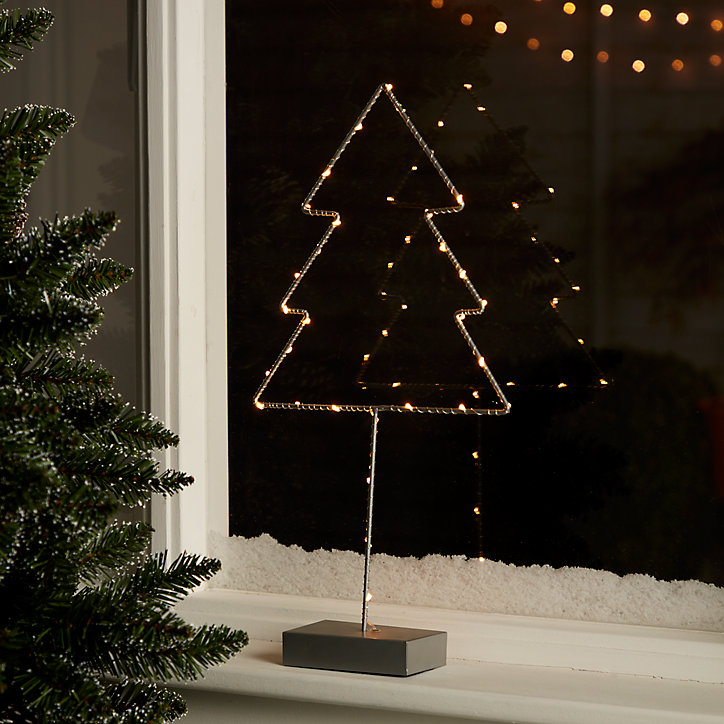 Sapin sur pied argenté LED 50 cm blanc chaud