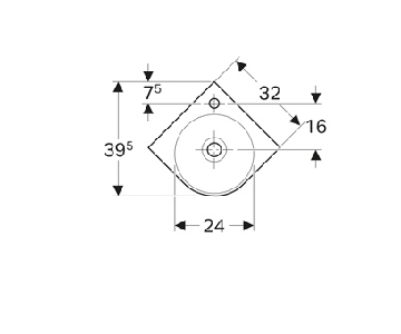 Geberit Renova Compact hoekfontein m. kraangat m. overloop 32x32x11cm