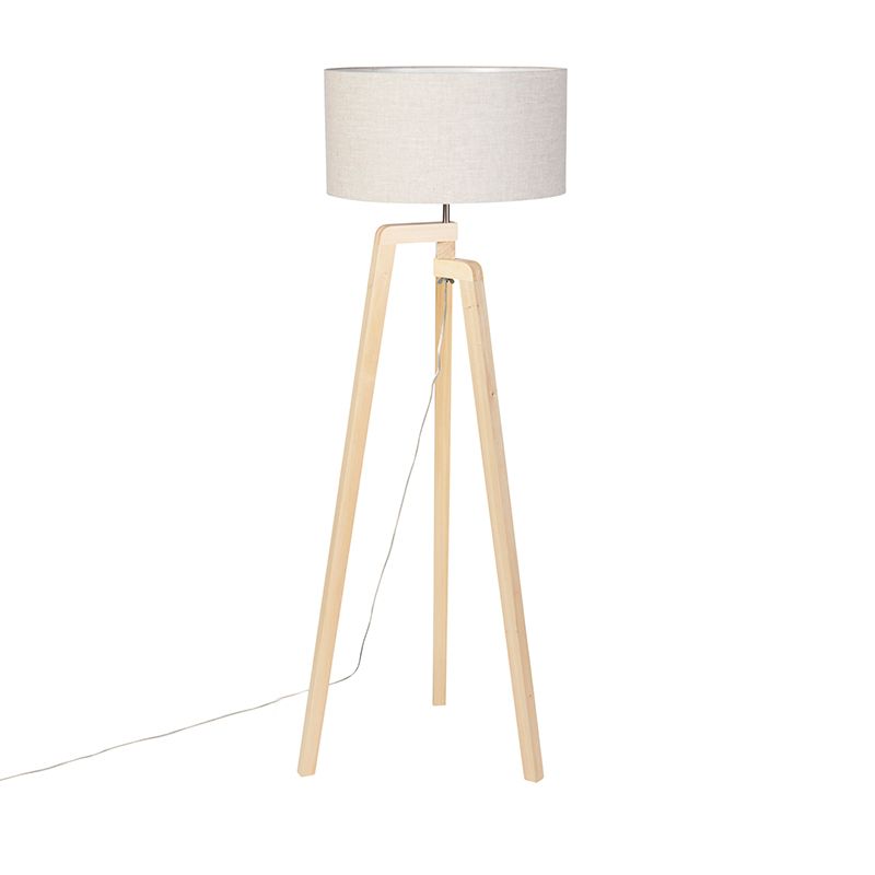 Vloerlamp tripod hout met peper kap 50 cm - Puros
