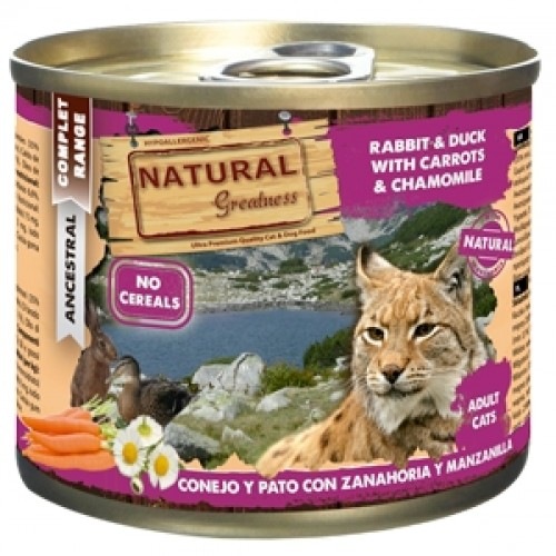 Pacote com 6 latas de comida úmida para gatos, sabor coelho.
