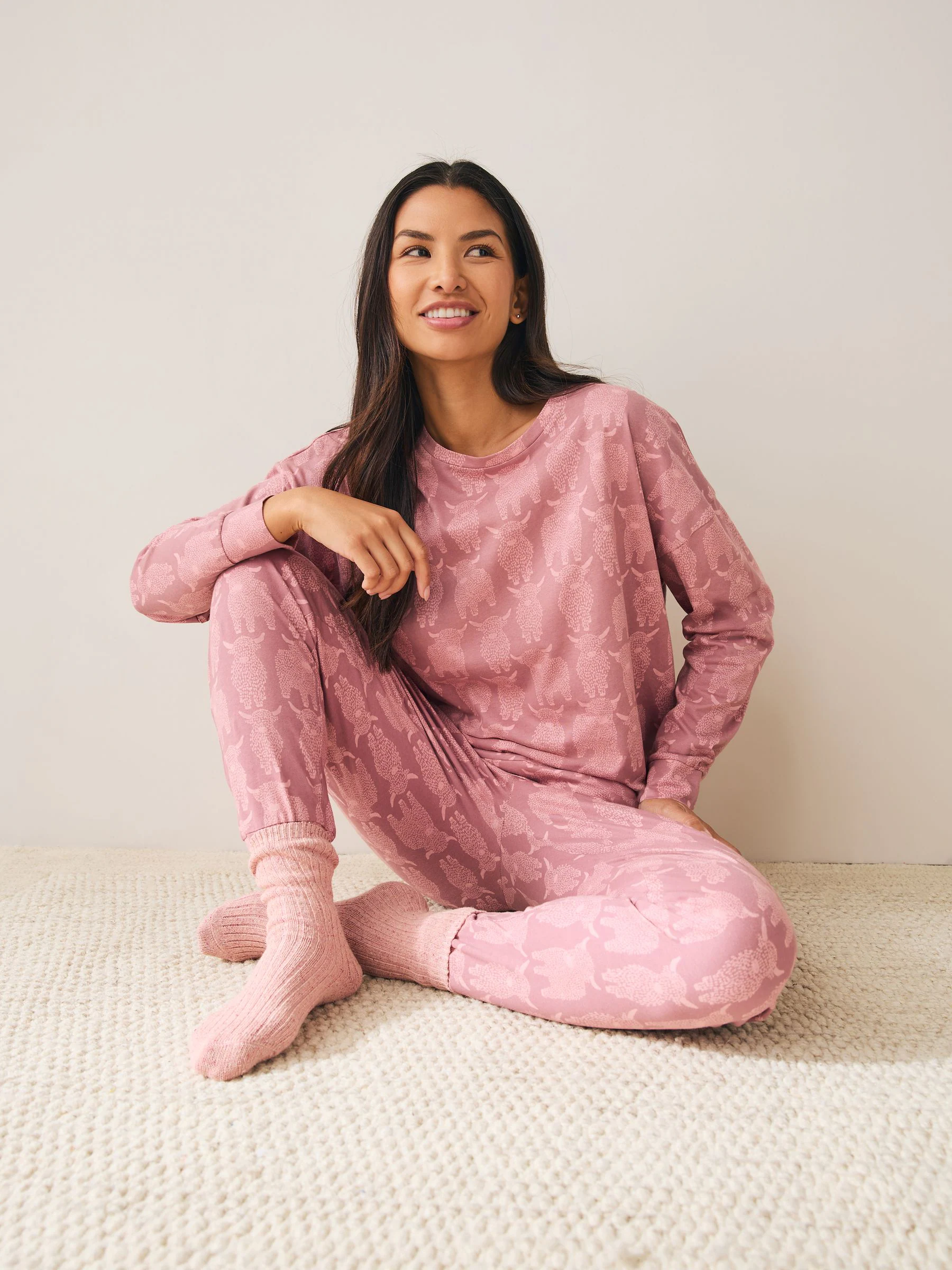 Roze Hamish The Highland Cow - Pyjama met lange mouwen
