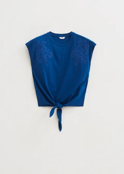 T-shirt met knoopdetail blauw (BLW.D)