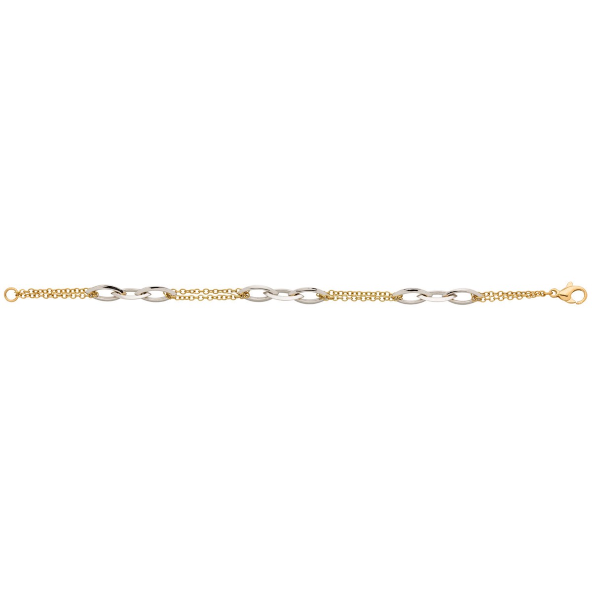 Bracelet double rang motif navette or bicolore