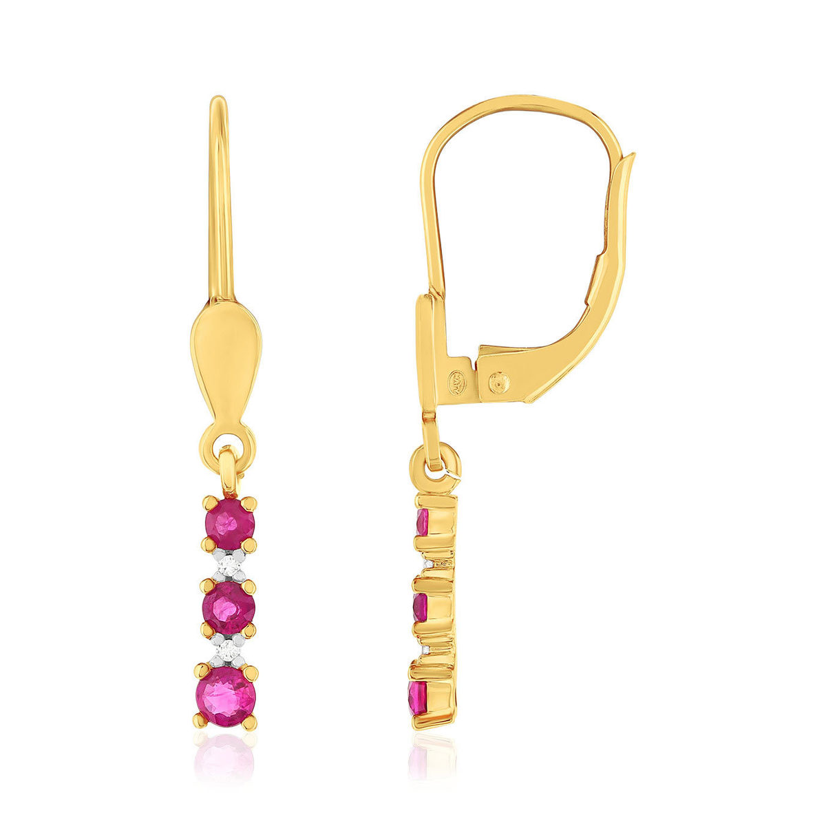Boucles d'oreilles or 375 2 tons dormeuses rubis diamants