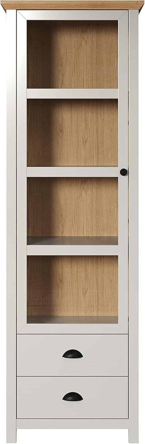 trendteam smart living - Landside - Vitrine - Hellgrau/Eiche - Standvitrine im Landhausstil - (BxHxT) 65 x 201 x 41 - elegante Knopf- und Muschelgriffe - 4 Fächer und 2 Schubladen - kratzfest