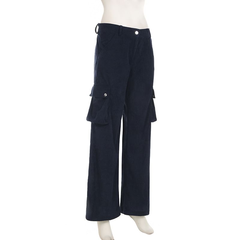 BrickBlack - Hoge taille corduroy cargobroek met wijde pijpen