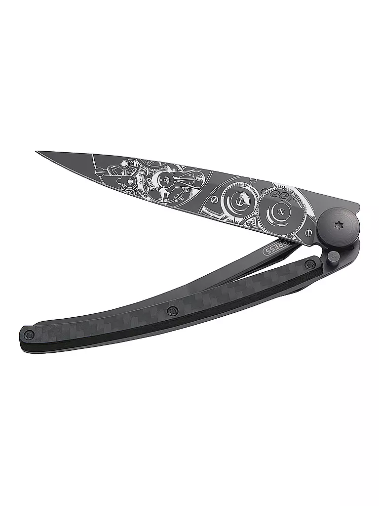 DEEJO Taschenmesser Kohlefaser Schwarz UHRWERK 37G schwarz