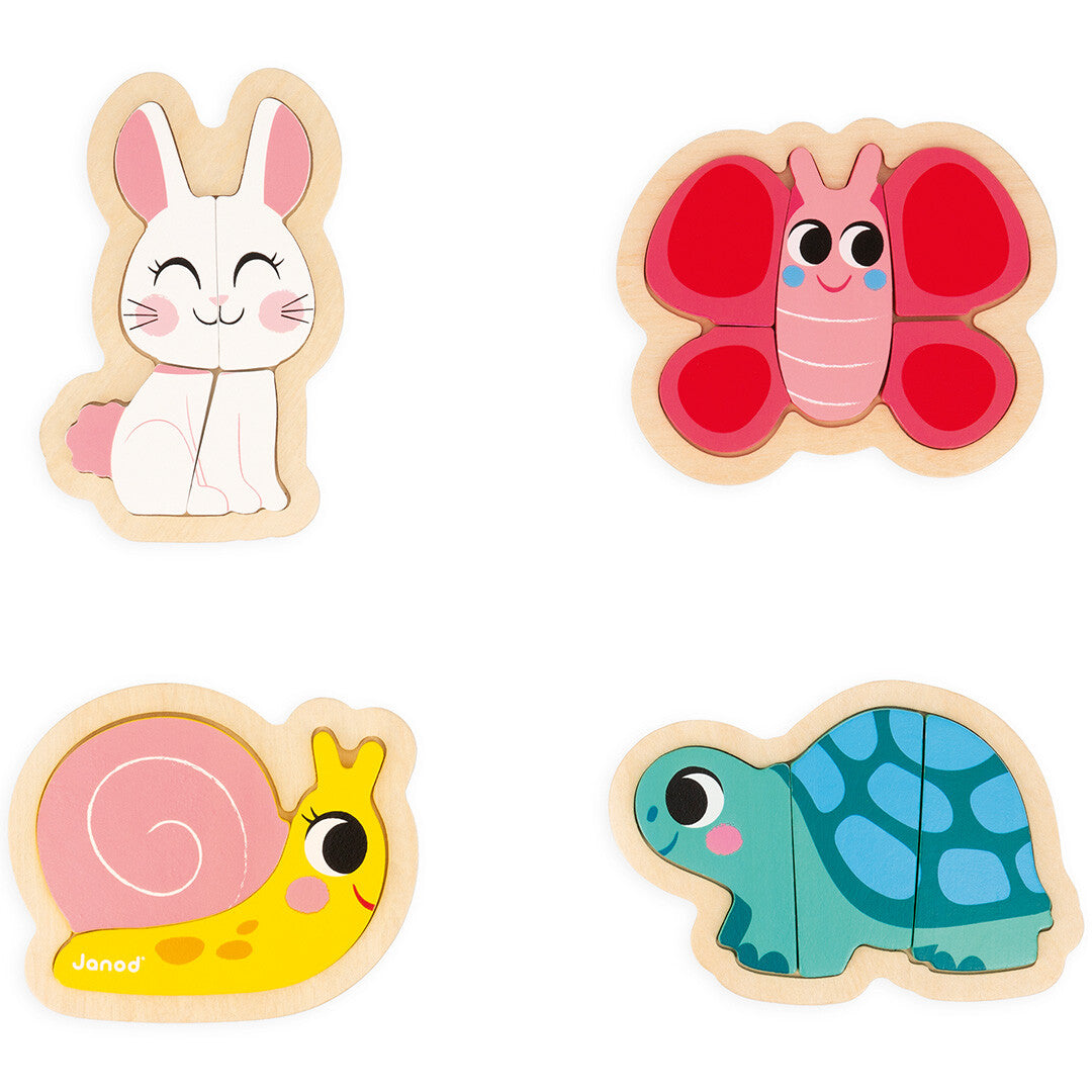 Janod puzzel dieren in de tuin - 2, 3, 4, 5st