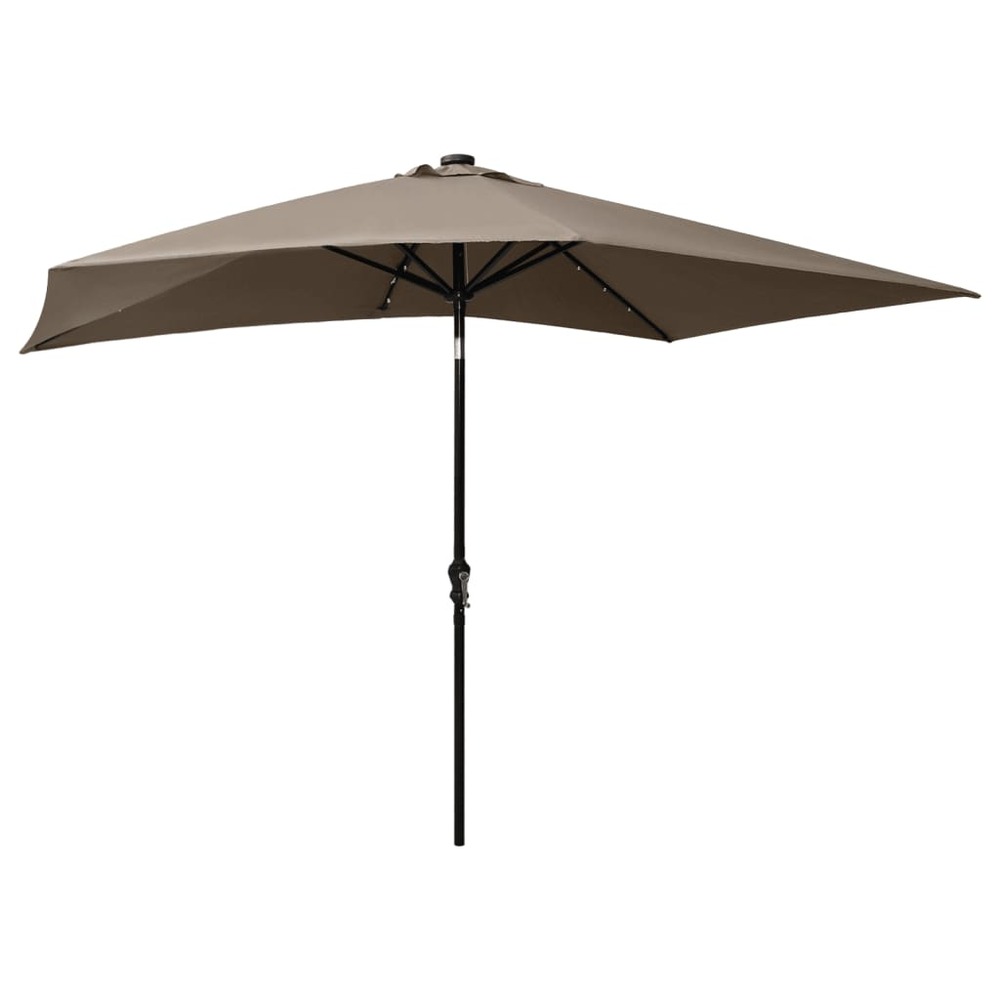 Parasol avec led et mât en acier taupe 2 x 3 m