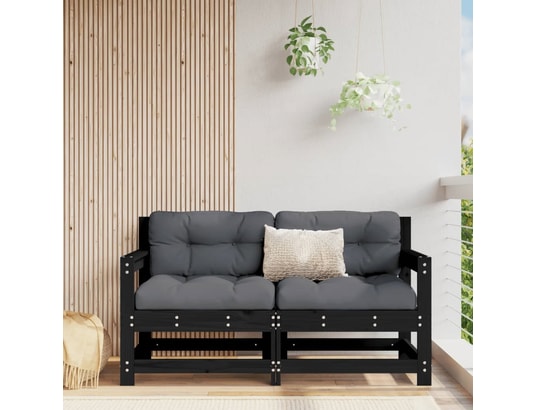 VIDAXL - Canapés d'angle de jardin 2 pcs noir bois de pin massif