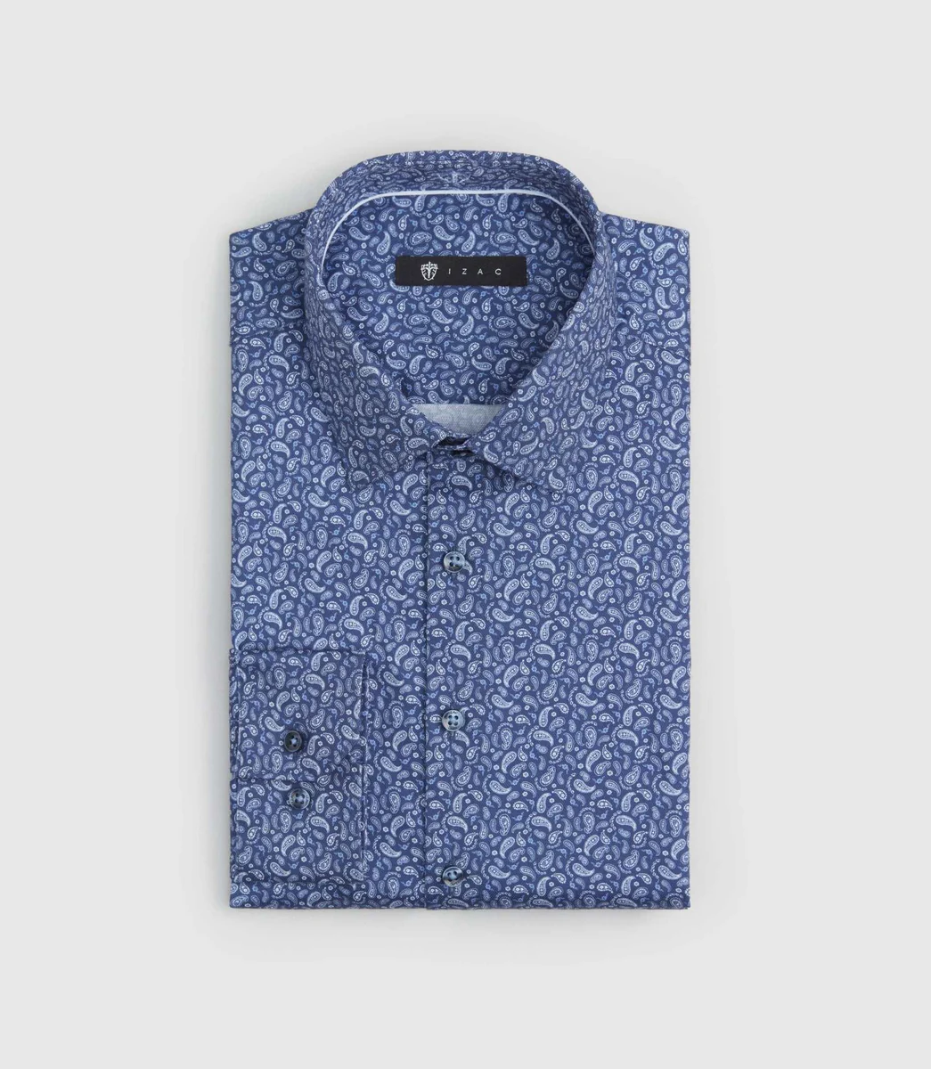 Chemise imprimée cachemire marine 