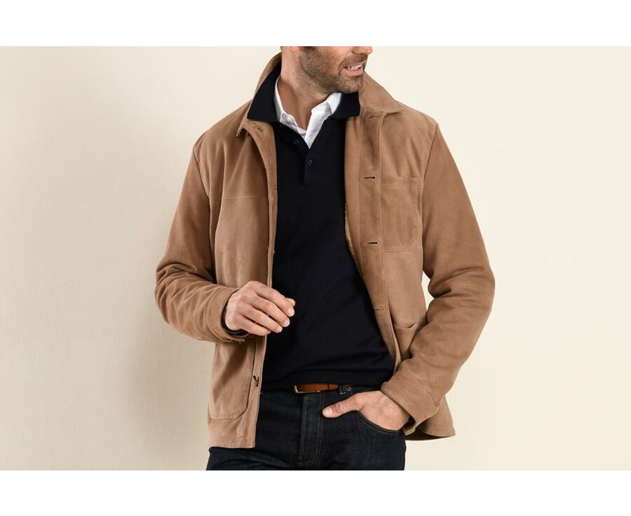 Veste cuir daim homme Camel Foncé - FAUSTIN