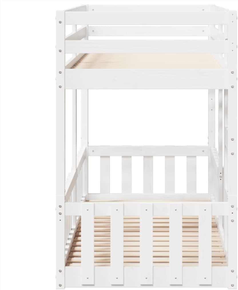vidaXL Etagenbett, Kinderbett mit Rausfallschutz Leiter, Stockbett mit Lattenrost, Bett Holzbett Bodenbett, Weiß 75x190cm Massivholz Kiefer