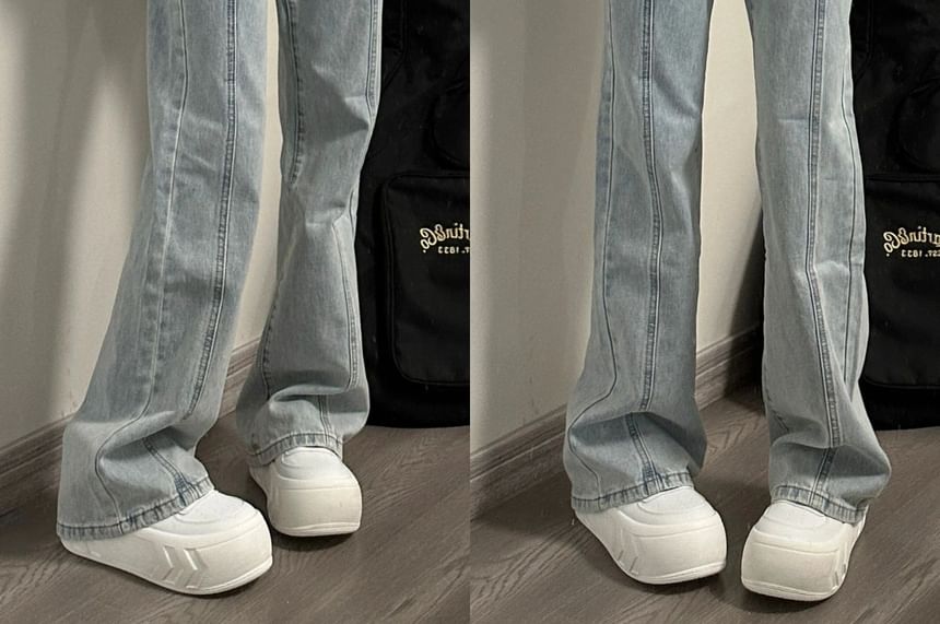 Carotaine - High Rise Washed Panel Flared Jeans