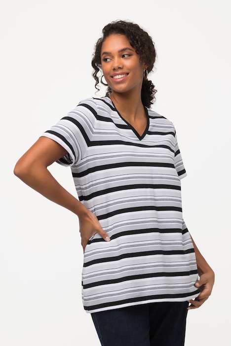 T-Shirt, Ringel, Classic, V-Ausschnitt, Halbarm