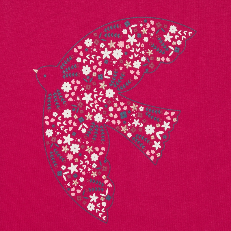 T-shirt manches longues motif colombe rose fille