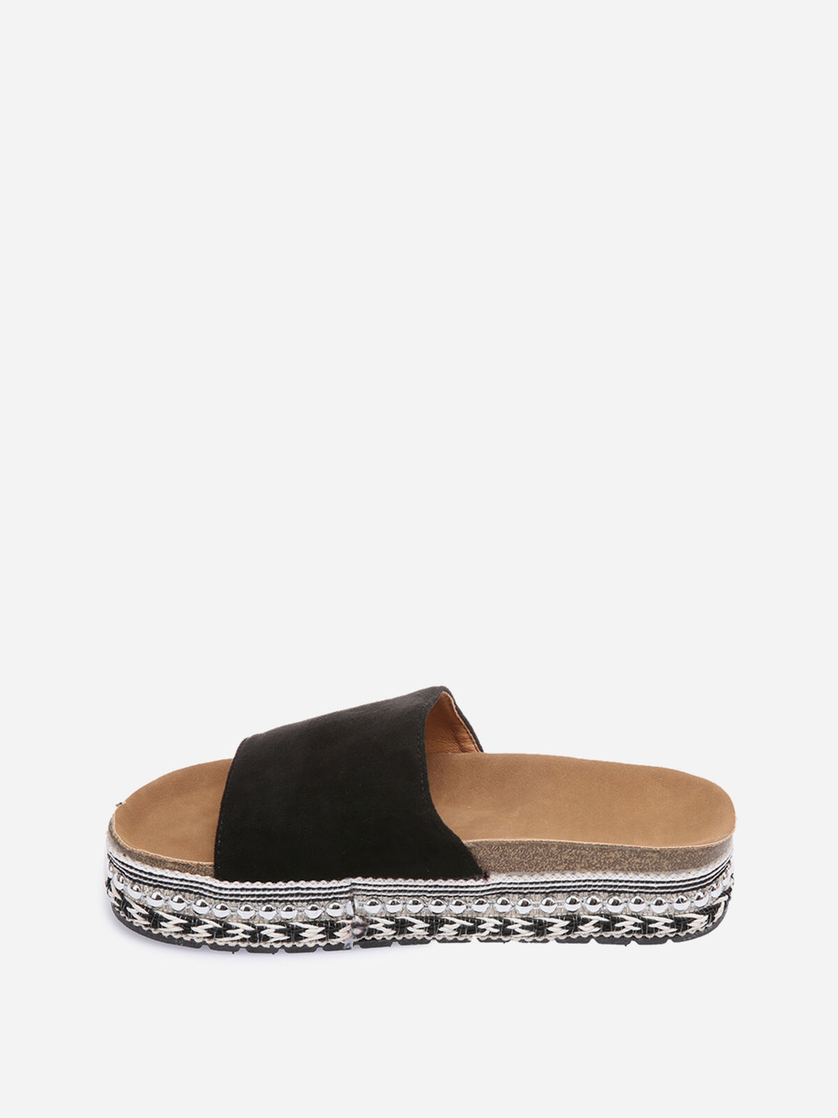 Mules à semelles cloutées et à motifs ethniques- Noir