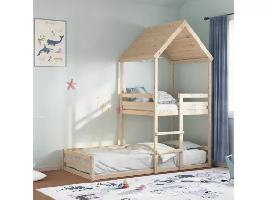 Lit superposé avec toit 90x190 cm bois massif de pin