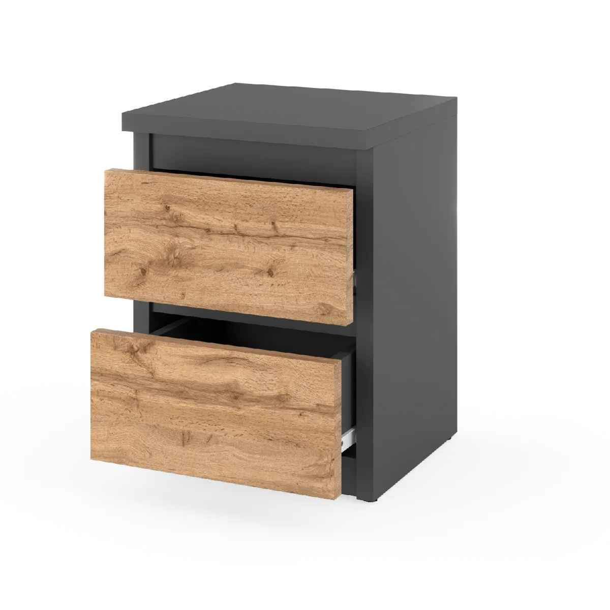 Table de chevet - Gris/Wotan - 2 tiroirs