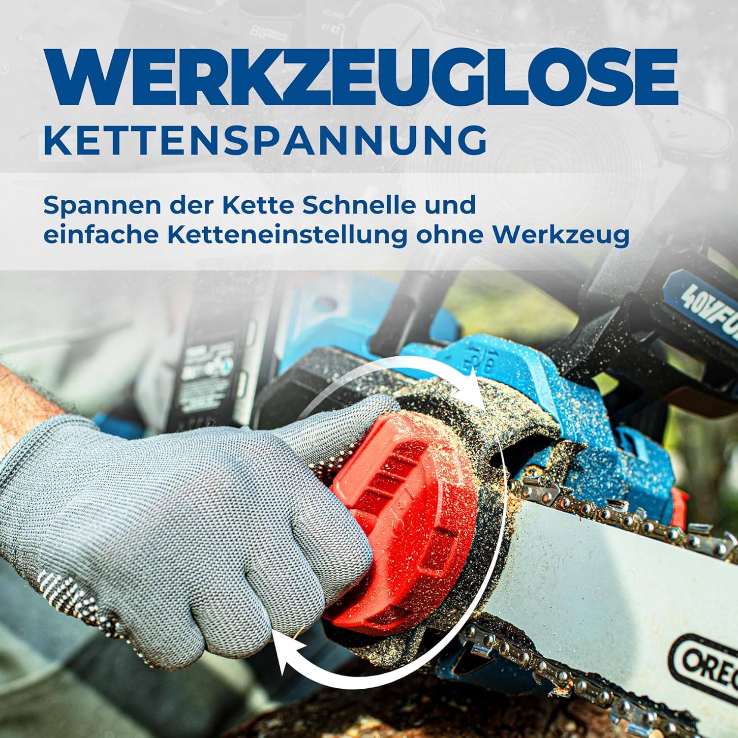 Dong Cheng Bürstenlose Akku Kettensäge 40V(2×20) V mit Oregon-Führungsschiene und Kette, werkzeuglose Kettenspannung, 38cm Schnittlänge, 14m/s Kettengeschwindigkeit für Holz und Gartenarbeit