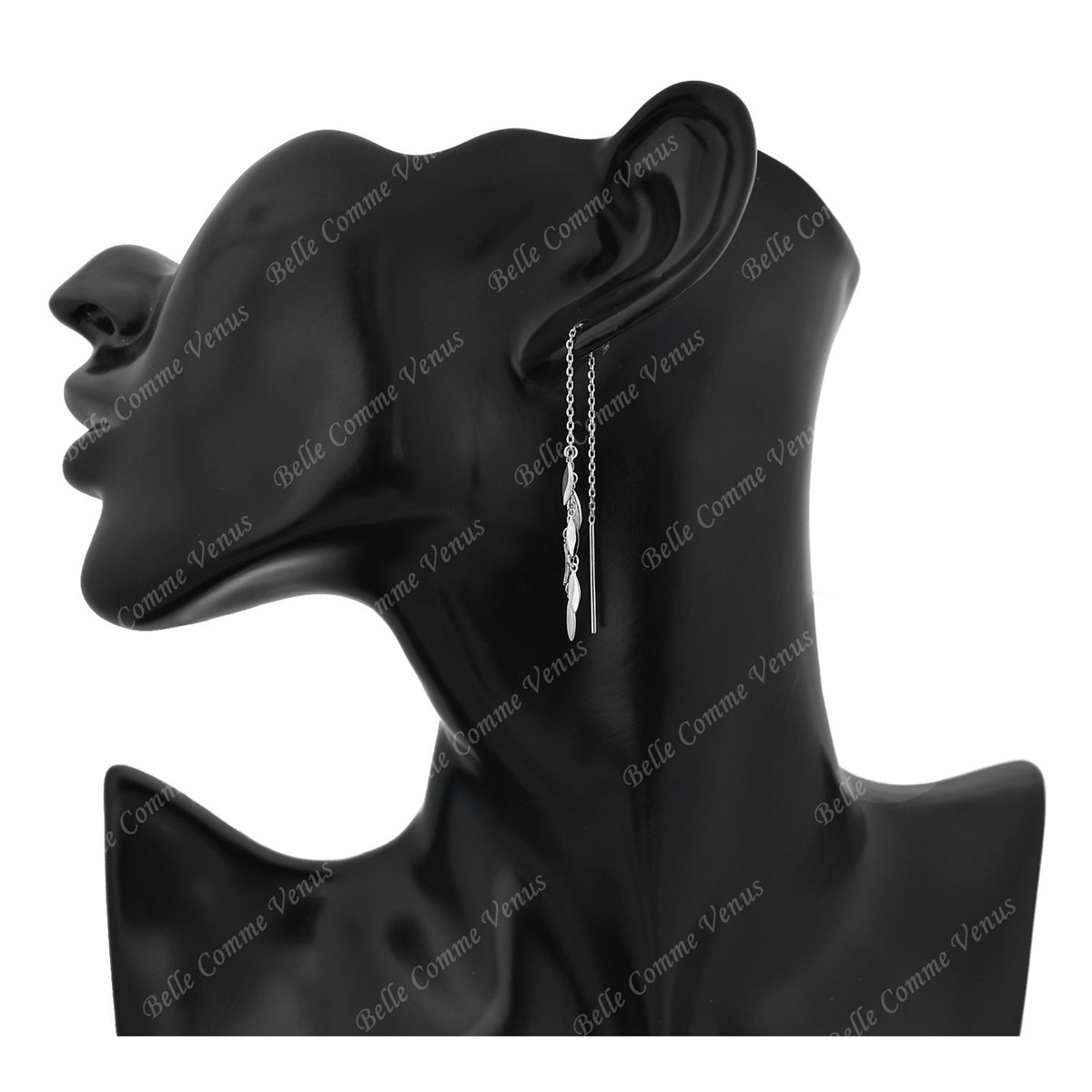 Boucles d'oreilles traversantes chaînes pampilles tombantes Argent 925 Rhodié