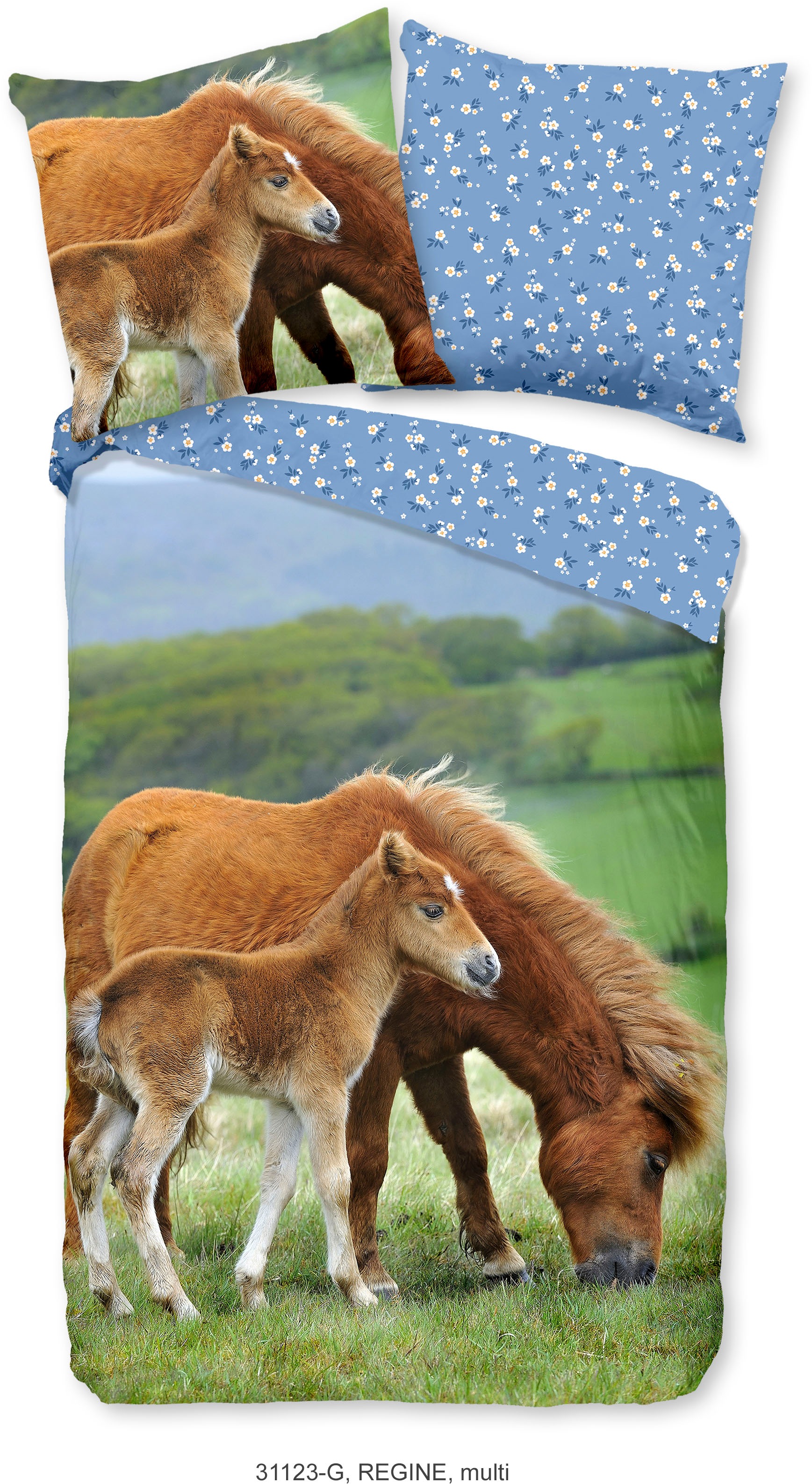 good morning Kinderbettwäsche »Regine« 2 Stk. tlg. Baumwolle, 135x200, Reissverschluss, Wendeoptik, Kind, Mädchen, Pferd