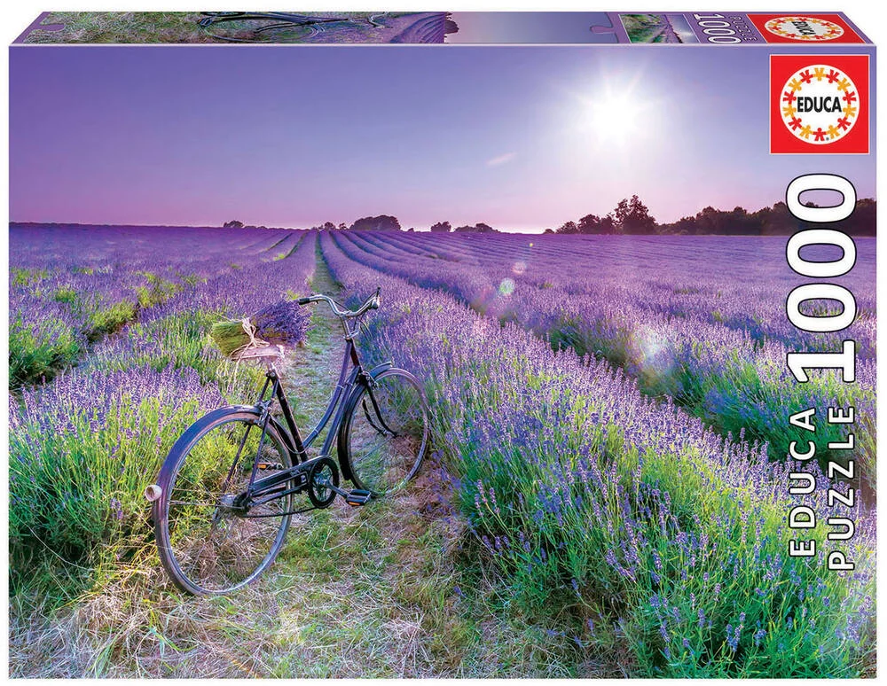 PUZZLE 1000 PIECES - VELO DANS UN CHAMP DE LAVANDE