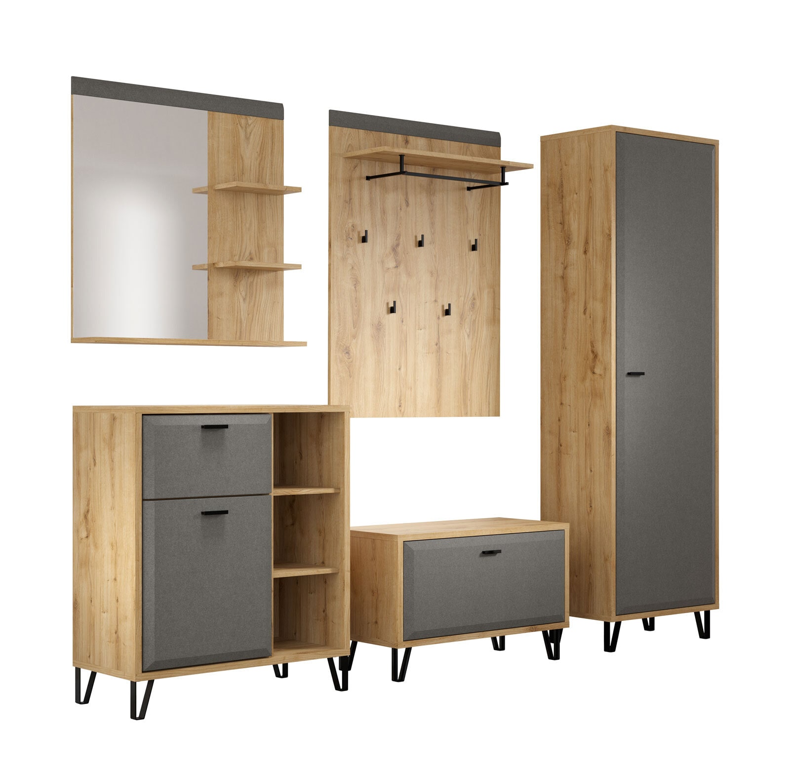 Schuhschrank Blanshe 79 x 95 cm Dark Grey/Eiche Navarra-Dekor