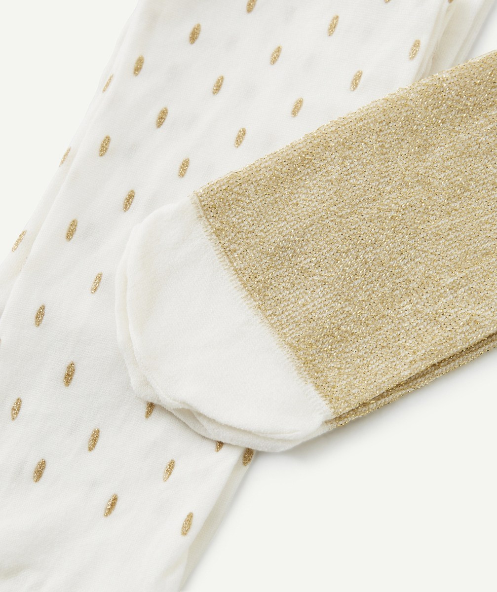 LOT DE 2 PAIRES DE COLLANTS BÉBÉ FILLE BLANC ET COULEUR DORÉE AVEC DÉTAILS PAILLETÉS