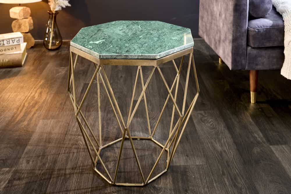 Abstrakter Beistelltisch DIAMOND 50cm grün Marmor messing Metall