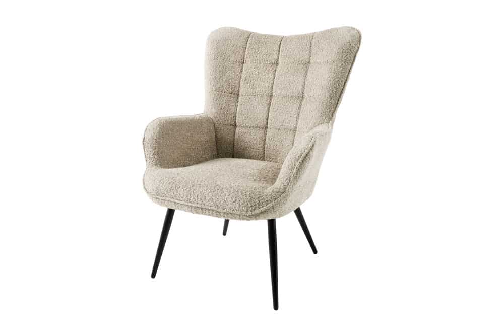 Moderner Sessel SCANDINAVIA champagner greige Bouclé mit Armlehnen