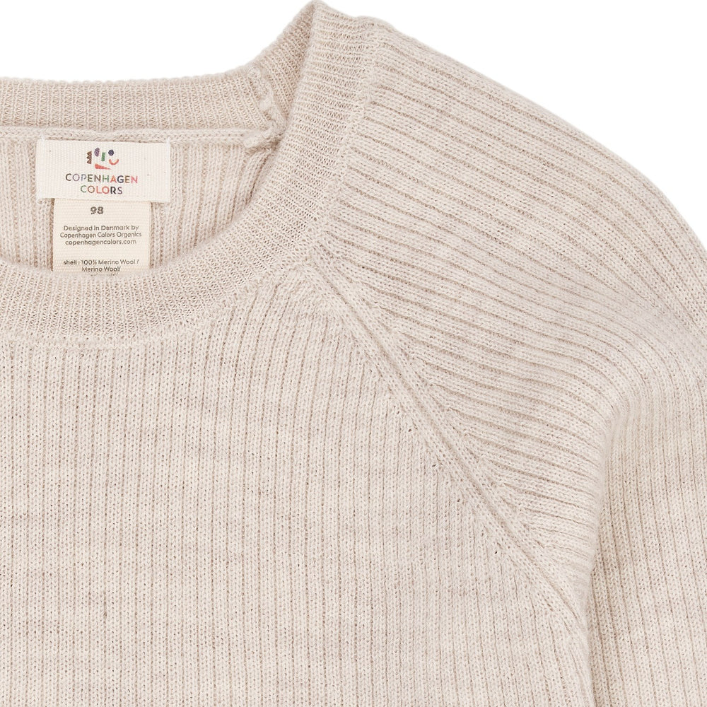 Pale Cream Melange Merino Classic Rib Bluse
