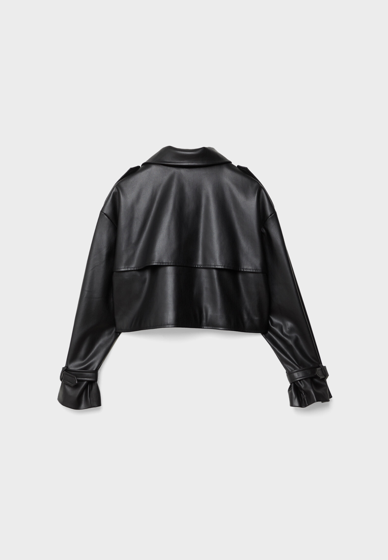 Trench coat curto de couro sintético