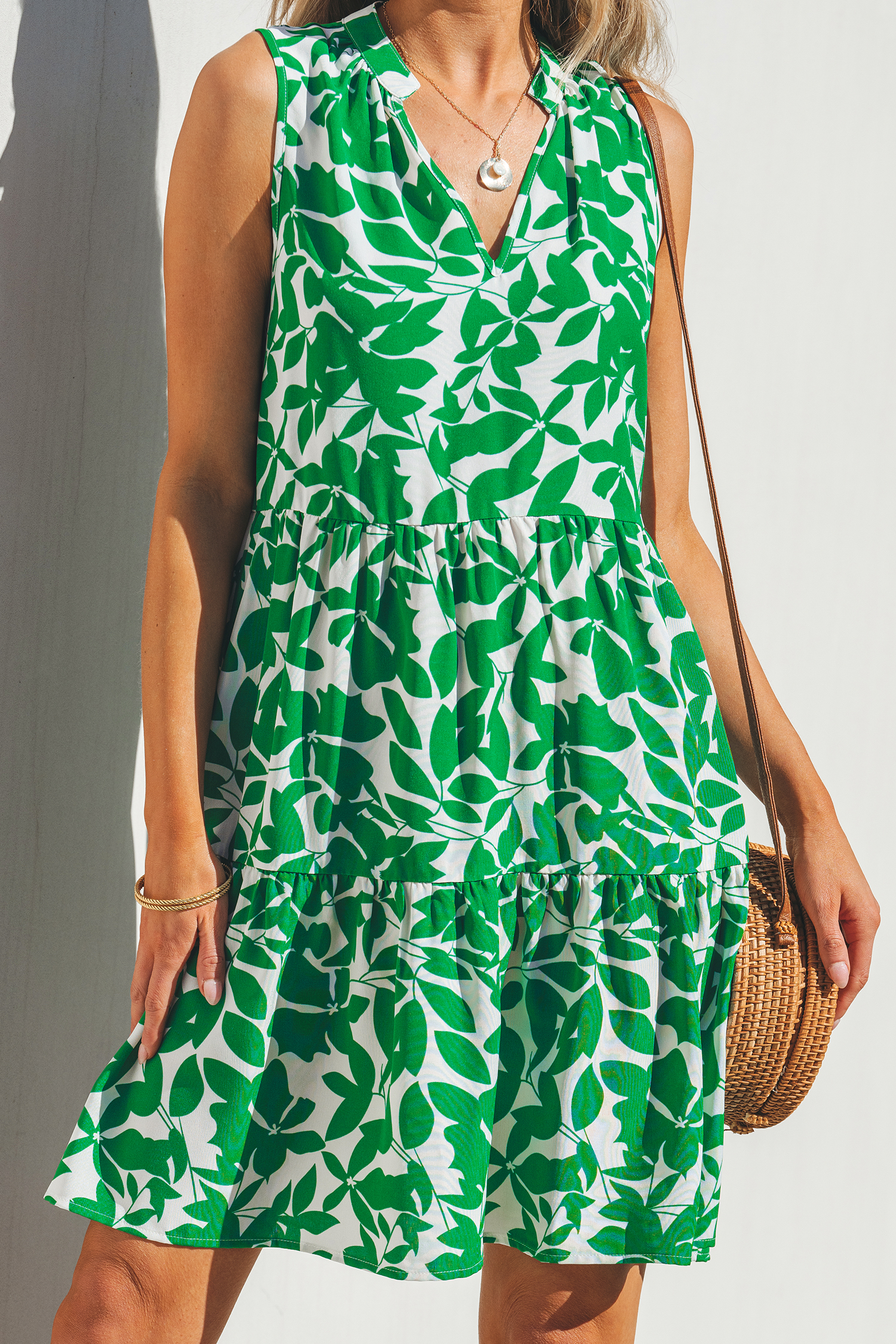 Robe mini trapèze sans manches verte