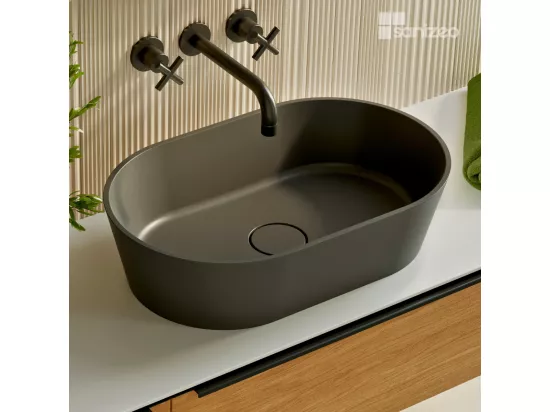 Vasque à poser KARIN - 75% Minéral Noir Mat Ovale 47*38*H16.6cm - LAVABERG