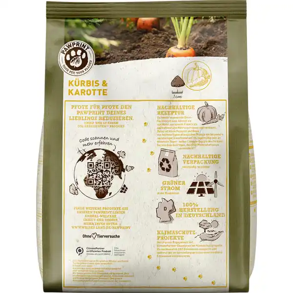 Hundefutter Adult PawPrint Veggie Kürbis & Karotte