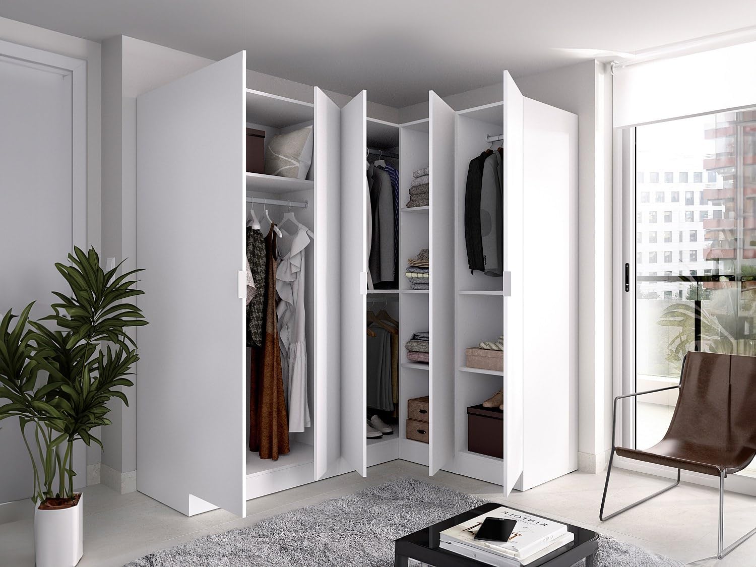 Vente-unique-Eckkleiderschrank mit 5 Türen - 173 cm - Weiß - LISTOWEL