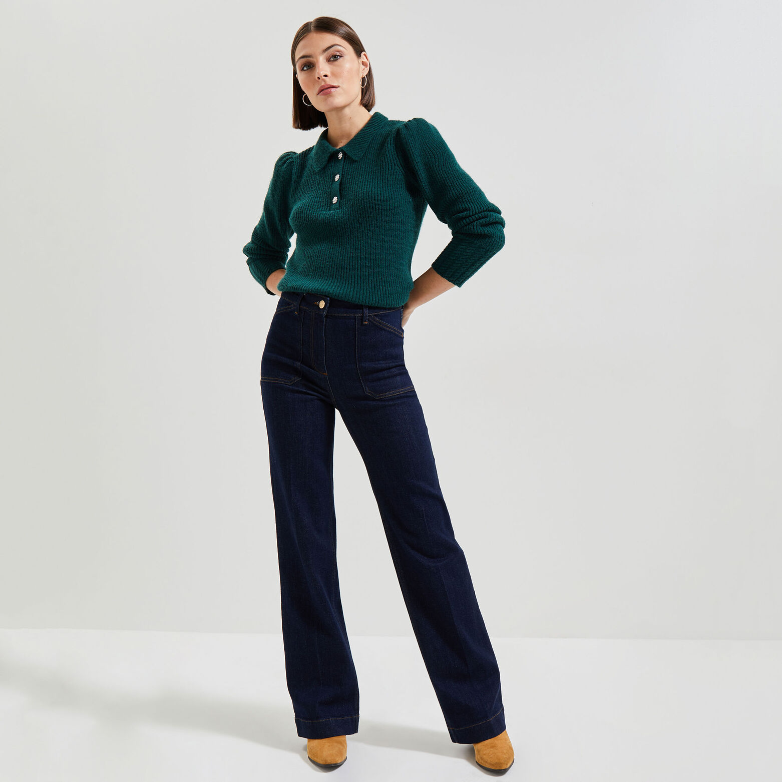 Pull col polo femme