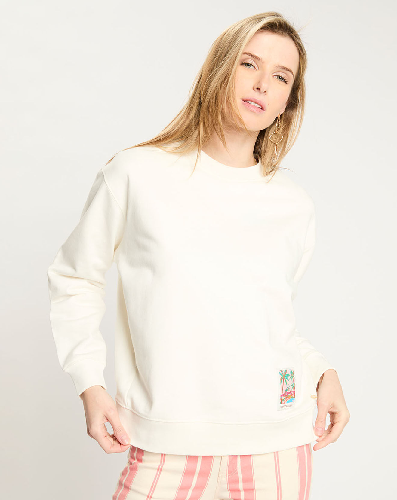 Scotch & Soda Sweat 100% Coton Bio Patch Tropical crème