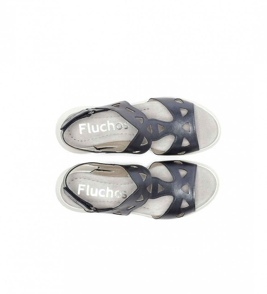 Sandálias Fluchos Lua em couro azul-marinho - Salto plataforma de 5 cm -