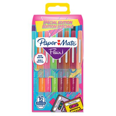 Paper Mate Flair Retro Wave - Pack de 16 feutres pointe moyenne - couleurs assorties - différents modèles disponibles