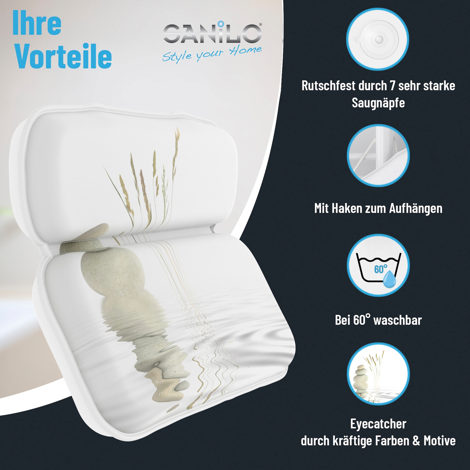 Sanilo Nackenkissen »Badewannenkissen Balance« bequem, rutschfest, kräftige Farben, mit 7 starken Saugnäpfen