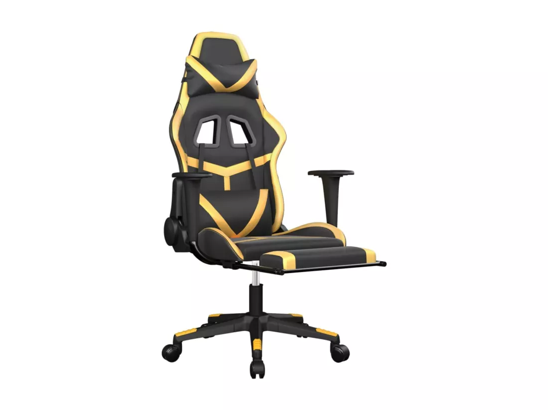 Chaise de jeu de massage avec repose-pied Noir&Doré Similicuir